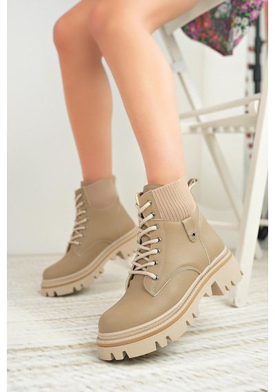 Nesil Shoes Dvm 5003 Vizon Bağcıklı Kadın Bot-vizon Vizon