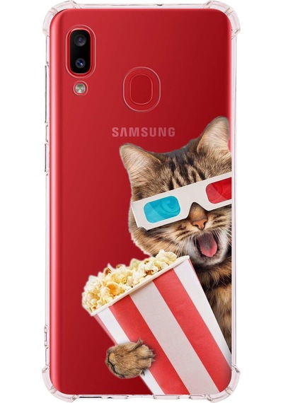 Samsung Galaxy A20 Uyumlu Kedi 1 Baskılı Şeffaf Köşe Korumalı Antişok Kılıf