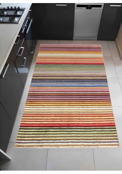 Renkli Çizgiler Modern Halı Dekoratif Kilim Çok Renkli