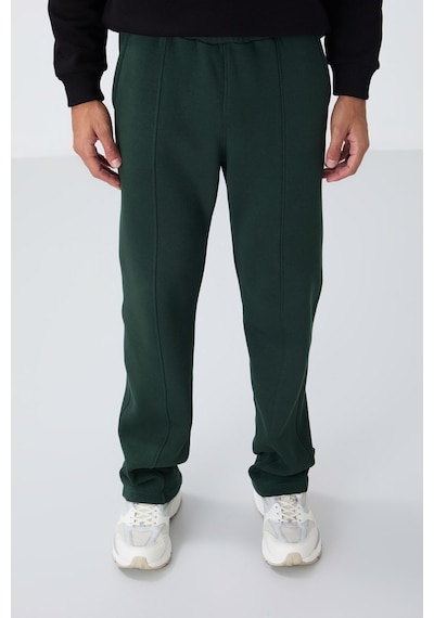 Tommy Life Çam Yeşil Pamuklu Kalın İçi Tüylü Yumuşak Dokulu Oversize Nakışlı Erkek Eşofman Altı -82146 Yeşil