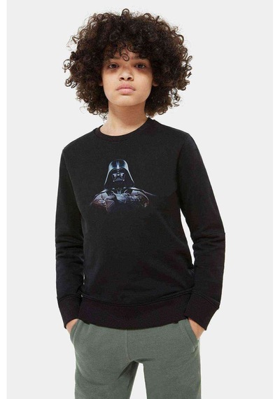 Tshirthane Dart Vaderson Baskılı Unisex Çocuk Siyah Sweatshirt Siyah