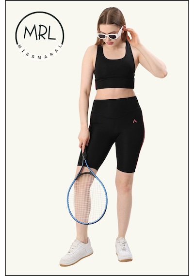 Missmaral Kadın Siyah Yüksek Bel Toparlayıcı Biker Şort Kısa Spor Tayt Likralı Dalgıç Biker Tights 1043 Siyah Gül