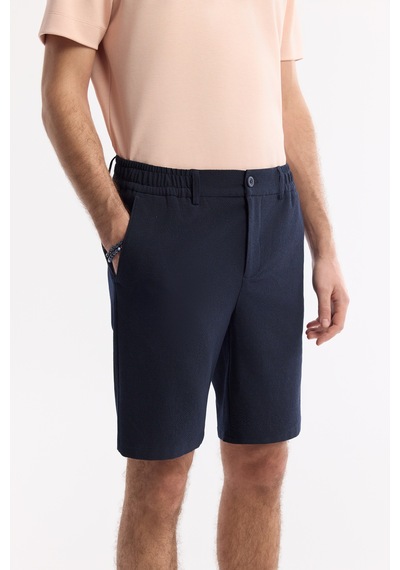 Avva Erkek Lacivert Yanı Lastikli Gofreli Bi-stretch Slim Fit Chino Şort A51y3730