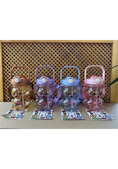 1000 Ml Ayıcıklı Su, Içecek Matarası,su Şişesi,suluk, Okul, Seyahat, Bpa Içermez , Karışık Renk Mavi Diğer