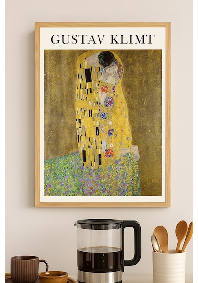 Gustav Klimt Doğal Ahşap Çerçeveli Poster, Dekoratif Sanatsal Duvar Tablosu