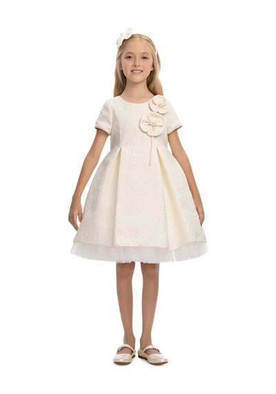 Pamina Kids Pamina Kız Çocuk Taç Tokalı Tüllü Elbise Ekru 36190