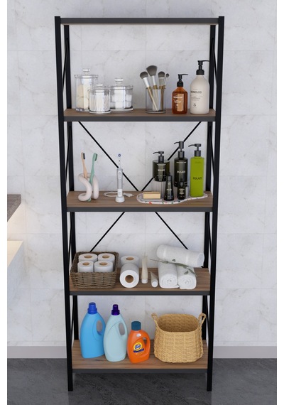 Titan Banyo Rafı Dekoratif Çok Amaçlı Raf Havlu Deterjan Rafı 150x60cm Atlantikçam Kahverengi