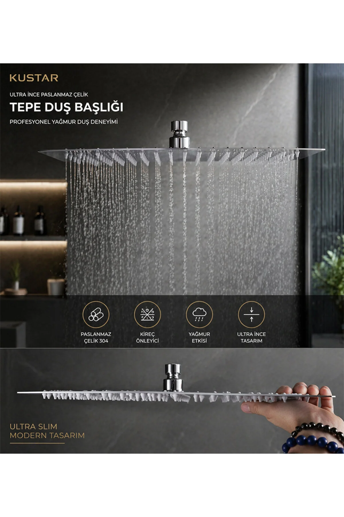 Seç Al Kare Ve Yuvarlak Tepe Duş Başlığı Paslanmaz Yağmur Etkili Duş Başlığı Kireç Önleyici Metal