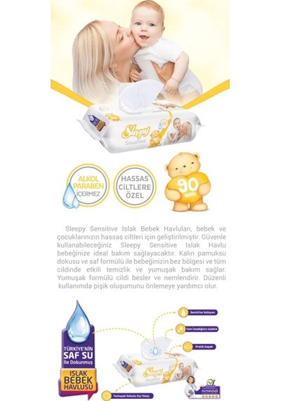 Sleepy Sleepy Islak Havlu Sensitive 90' Lı Kapaklı X24 Tekli