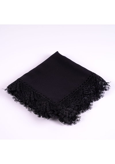 İğne Oyalı Şal Namaz Örtüsü, 144x68 Cm. Siyah Siyah