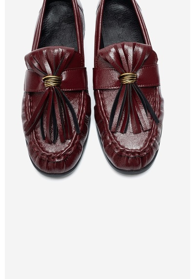 Luvi Shoes Marston Bordo Kırışık Rugan Püsküllü Kadın Loafer Ayakkabı