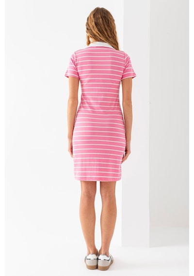 Giysa Kadın Polo Yaka Kısa Kollu Çizgili Elbise Pembe Beyaz - 25538 Pembe - Beyaz