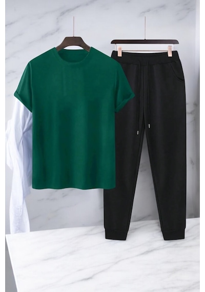 Uyguntarz Unisex Saksı Tasarım Basklı Tshirt Eşofman Takımı Yeşil