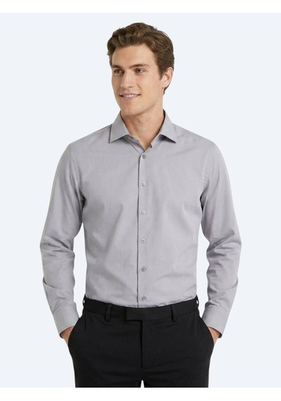 Kip Gri Regular Fit Uzun Dokuma Casual Pamuk Karışımlı Gömlek