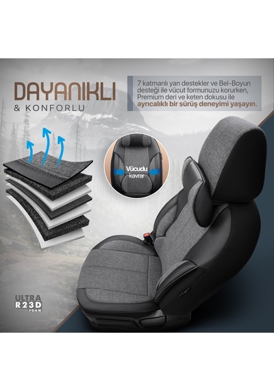Otom Voyager Design Boyun ve Bel Destekli Ultra Konforlu Universal Koltuk Kılıfı Tam Set