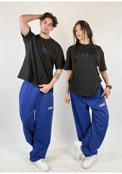 Zaee 2m Motive Taşlı Oversize T-shirt Mavi