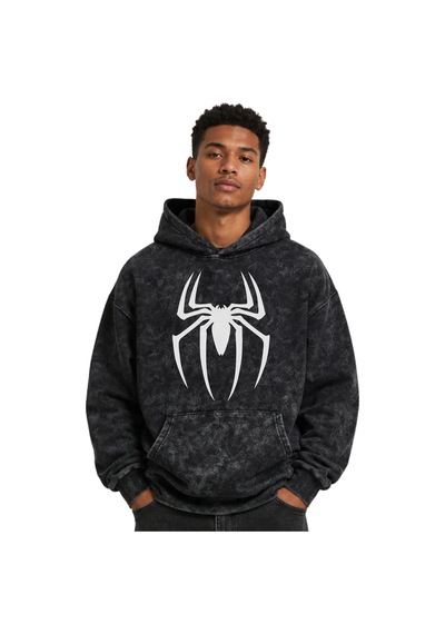 Sevbano Spiderman Örümcek Adam Film Kahramanı Baskılı Unisex Oversize Yık Siyah