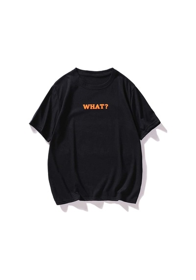 Unisex Siyah Oversize Why Baskılı Örme T-shirt Siyah