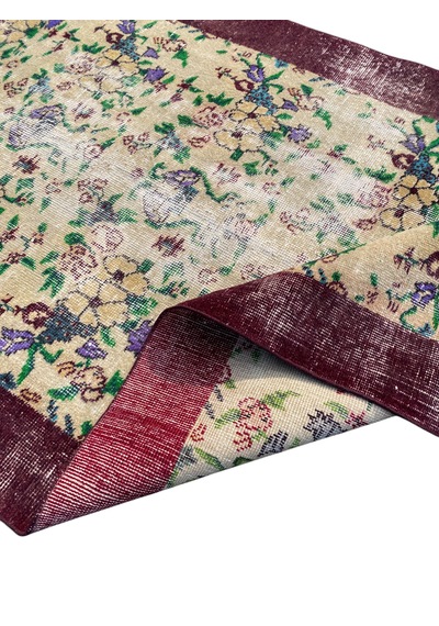 El Dokuması Vintage Eskitme 110x205 Mor Krem İnce Halı Mor