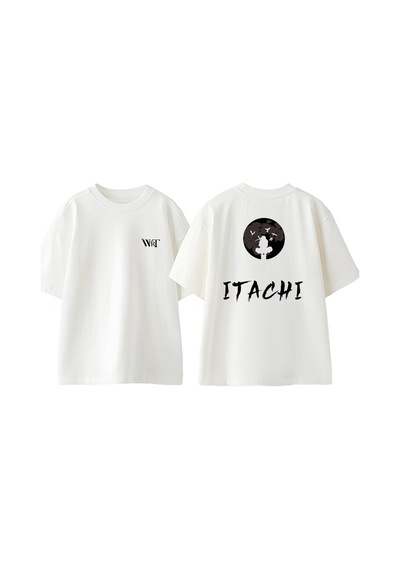 Thewert Uchiha Itachi Naruto 1 Tasarım Sırt Baskılı Pamuk Beyaz Oversize T-shirt