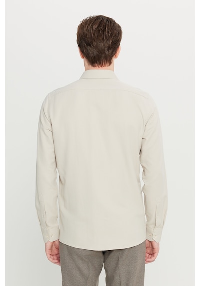 AC&Co / Altınyıldız Classics ERKEK BEJ Kolay Ütülenebilir Slim Fit Dar Kesim İtalyan Yaka Armürlü Gömlek Bej