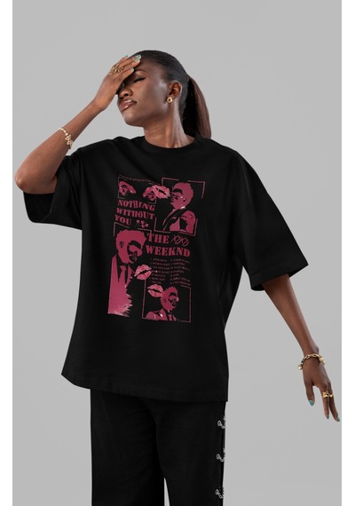 The Weeknd Rapper Şarkıcı Ön Baskılı Unisex Oversize Tişört Siyah