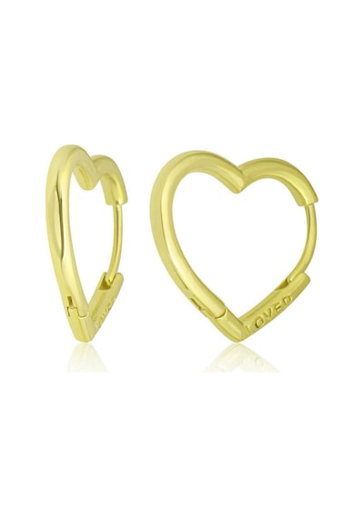 Gümüş Gold Loved Yazılı Taşsız Kalp Kadın Küpe