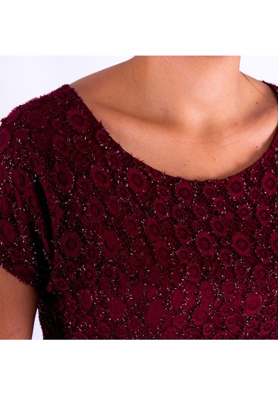 Nidya Moda Büyük Beden Kadın Bordo Dantel Abiye Elbise-4035Yb Bordo
