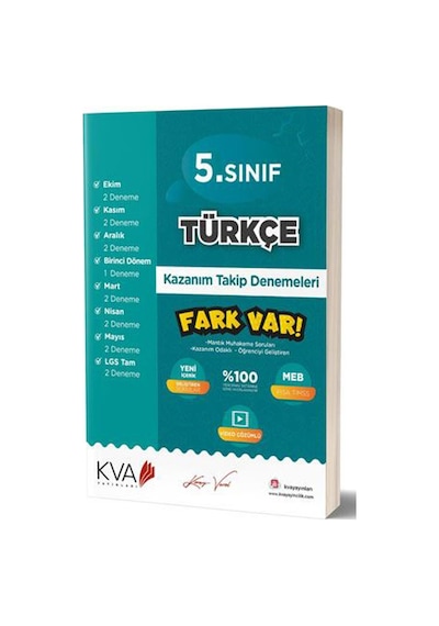 5. Sınıf Türkçe Kazanım Takip Denemeleri- KVA Yayınları