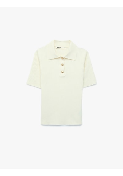 Koton Regular Fit Kısa Kollu Polo Yaka Triko Kazak Ekru 7wak90215ht