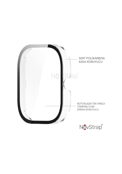 Novstrap Xiaomi Redmi Watch 4 İle Uyumlu Ekran Koruyucu Temperli Cam Ve Kasa Koruyucu Kılıf Sert Pc