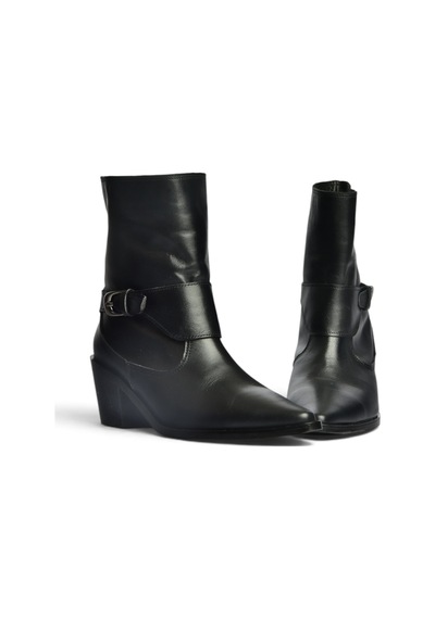 Fox Shoes Z654037703 Siyah Hakiki Deri Alçak Topuklu Western Kadın Bot