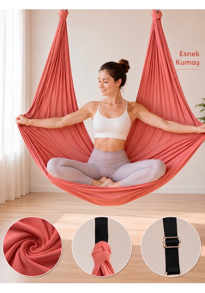Yoga Hamağı Fly Salıncağı Yükseklik Ayarlanabilir Antigravity Esnek Askılı Denge Spor Aleti Pilates Fitness Denge Esneme Gerdirme Gelişim Kırmızı