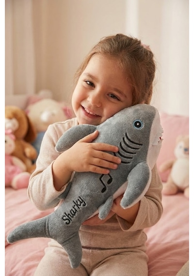 Müzikli Baby Shark Peluş Oyuncak 20 Cm - Şarkı Söyleyen Yumuşak Uyku Arkadaşı Gri