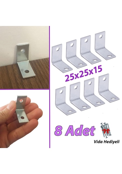 8 Adet Mobilya Eşya Dolap Duvar Sabitleyici Köşe Bağlantı L Demir Gönye Deprem Güvenliği 25x25x15mm