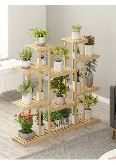 Alandekor Natural Doğal Ahşap Dekoratif Çiçeklik Saksılık Balkon Standı Şeffaf