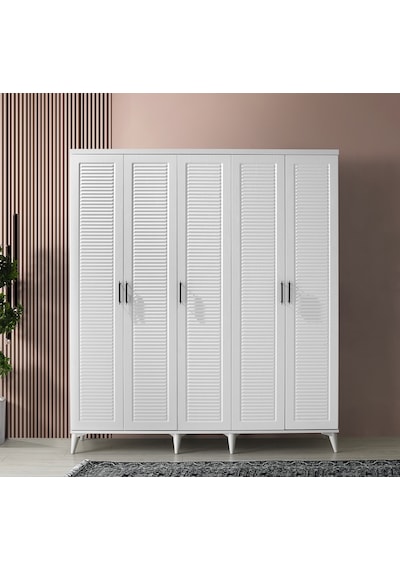 GuneyStore Paris 5 Kapaklı Komple MDF Beyaz Gardırop