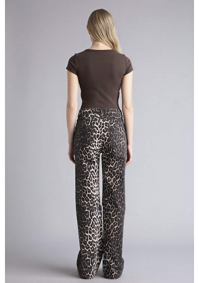 Defacto Straıght Fıt Yüksek Bel Leopar Desenli Gabardin Pantolon D1229ax26spbk81 Siyah-bk81