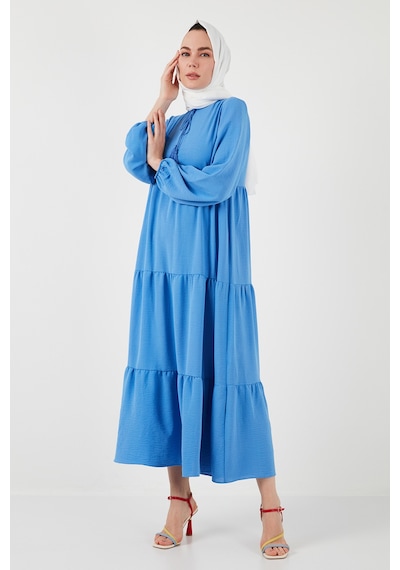 Lela Modest Regular Fit Dik Yaka Uzun Bayan Elbise 611El545 Açık Mavi