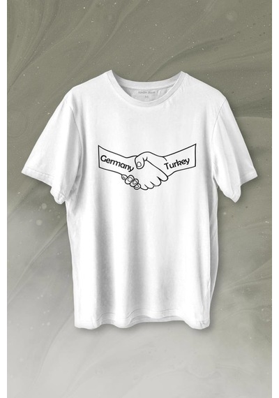 Ülke Dostluk Türkiye Almanya Friends El Tokalaşma Baskılı Tişört Unisex T-shirt 001