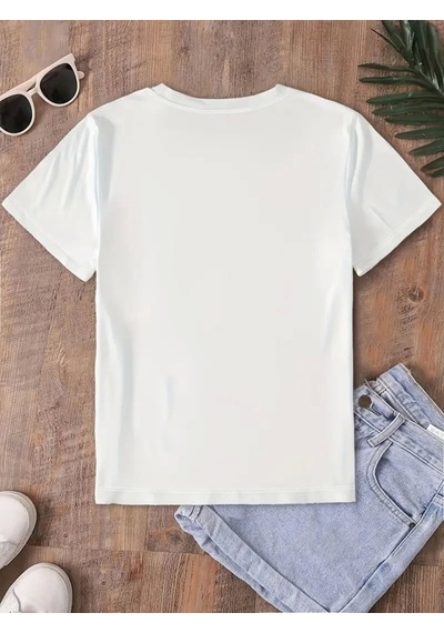 Ge Ticaret Fiyonk Baskılı Oversize Bisiklet Yaka T-shirt - Beyaz Beyaz