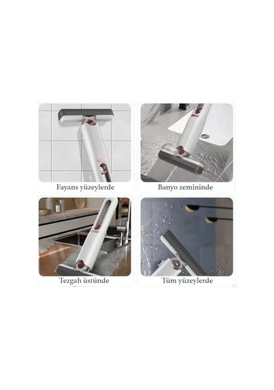 Sıkmalı Mini Mop, Beyaz Ve Kırmızı, Kompakt Temizlik Aparatı, Cam Fayans Tezgah Banyo İçin, Tek Elle Kullanım, Ergonomik Tasarım 50 x 22
