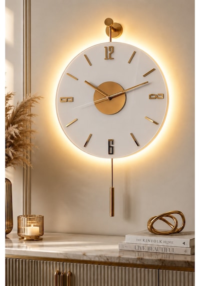 MetaQuartz Aksesuar Kardelen Gold Kristal Seri 30x55cm ,pilli Led ,modern Dekoratif Metal Duvar Saati