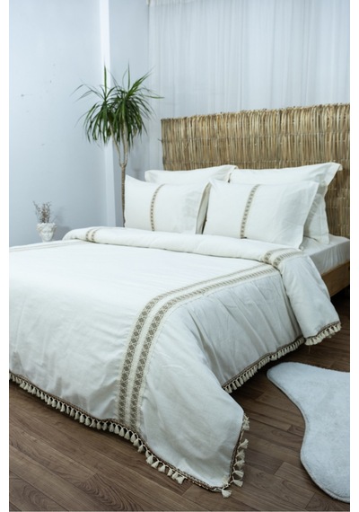 Dnc Home Tekstil Ham Kahve Dantelli Otantik Çift Kişilik Nevresim Takımı Tarçın