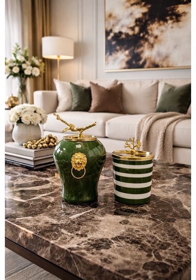 Dekoratif - Yeşil Mermer Şah Yeşil Zebra Silindir Gold