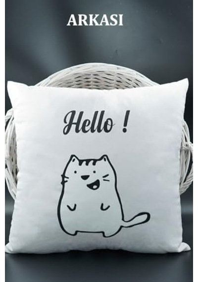 Ayrex Asdiva Harfli Kırlent Kılıfı Kadife 43x43 Cm Çift Taraflı A Harfi Kedi Desenli Evlilik Teklifi Doğum Günü Genel