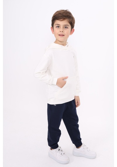 Toontoy Kız Çocuk Relax Fit Kapüşonlu Cepli Baskılı Sweatshirt - 2 İplik Ekru