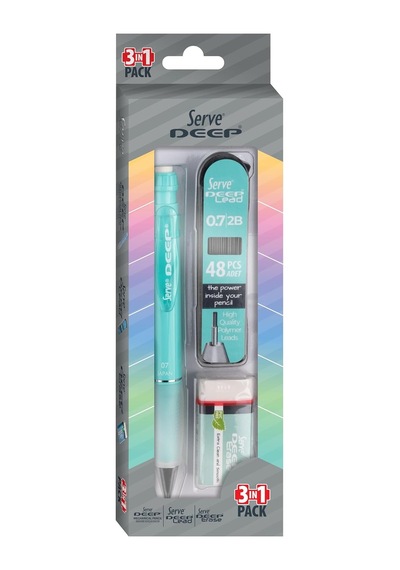 Deep Versatil Kalem, Silgi Ve Kalem Ucu 0,7mm 3'lü Set - Nane Yeşili