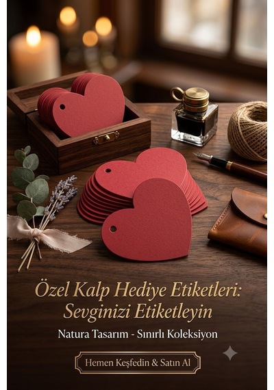 Premium Kırmızı Kalpli 100'lü Hediye Etiketi Ambalaj Ve Ürün Etiketi