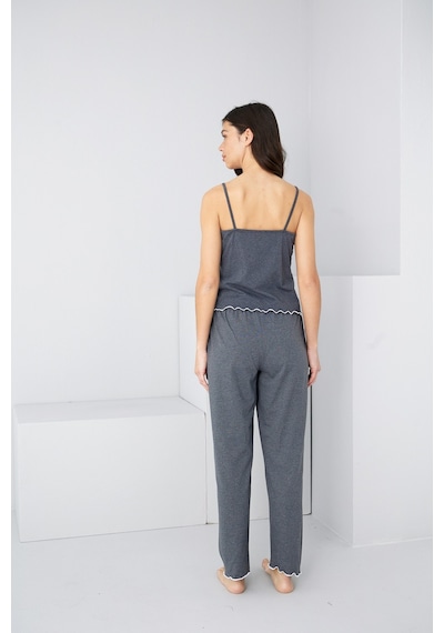 Siyah İnci İp Askılı Örme Pijama Takım 7883 Antrasit